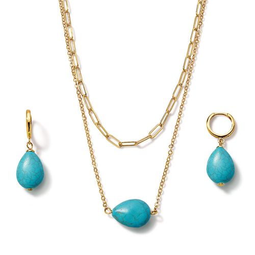 Estuche Collar + Aretes Turquoise and Gold